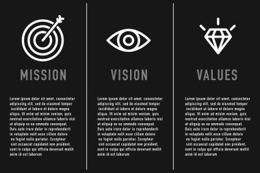 Görev ve Vizyon, Değerler. Web sayfası şablonu. Modern düz tasarım konsepti. Vektör