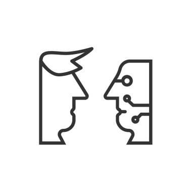 Turing test simgesi. Beyaz arkaplanda izole edilmiş ince doğrusal test ana hatları simgesi