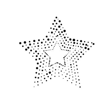Rastgele yıldızlar, yarım ton benekli benekler beyaz üzerinde konsantre çember oluşturur. Vektör illüstrasyonu