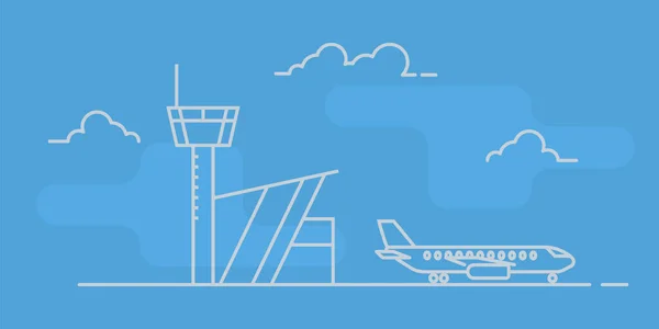 Flughafen Flugzeug Lineart Vektorillustration Mit Air Terminal Und Flugzeugen — Stockvektor