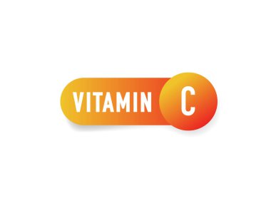 Beyaz arkaplanda C vitamini etiket düğmesi. Vektör