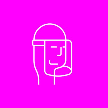 Yüz kalkanı simgesi. Çizgi vektörü. Menekşe arkaplanda izole et.