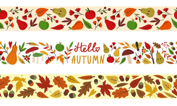 Conjunto Bordes Otoño Sin Costuras Cinta Plantilla Ilustración Vectorial Aislada — Vector de stock