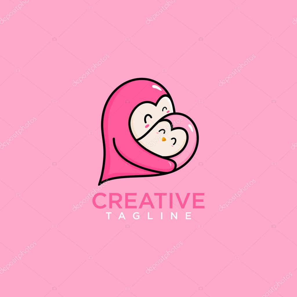 Creative Animal. Penguin  mom Logo design vector.
