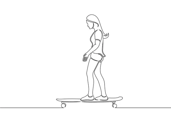 Egy folyamatos egyetlen húzott vonal, egy lány korcsolyázó — Stock Vector