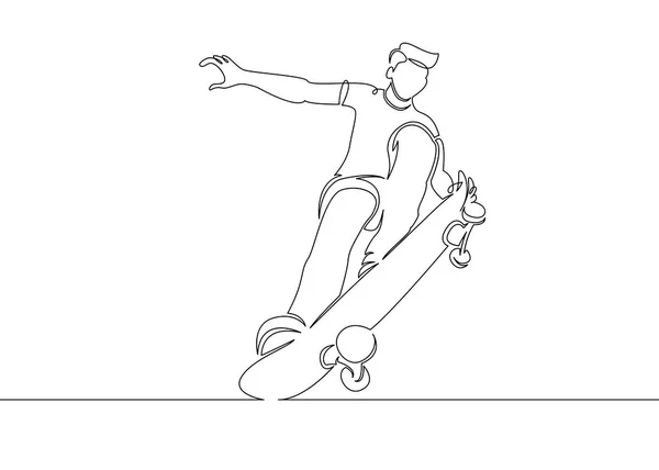 Una línea continua del personaje skateboarder en el salto . — Archivo Imágenes Vectoriales