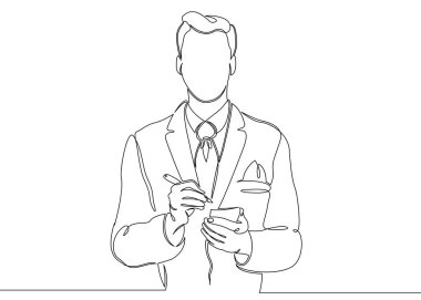 Bir sürekli kapatılmamış tek satır bir sipariş tepsisi ile garson tarafından çizilmiş