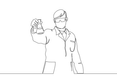 Sürekli tek çizilmiş bir satır bilim adamı araştırmacı Profesör