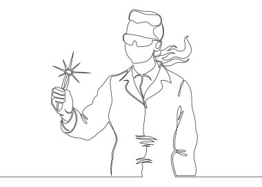 Sürekli tek çizilmiş bir satır bilim adamı araştırmacı Profesör