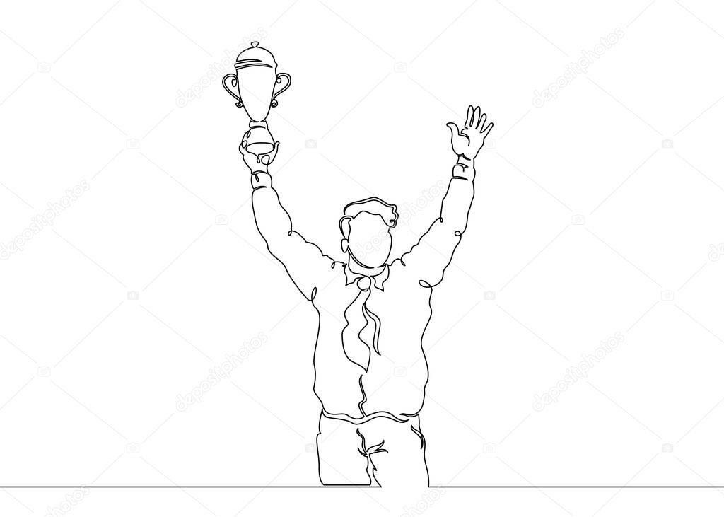 Continuous one drawn single line winning cup in the hands of the winner
