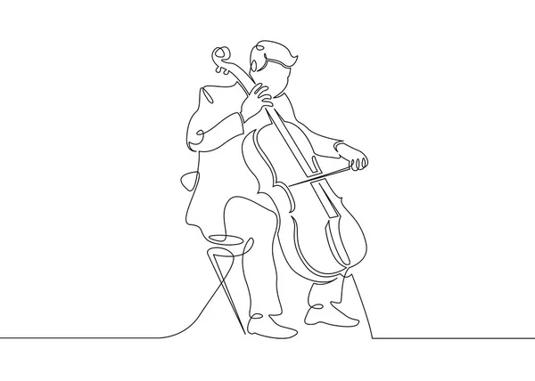 Μια συνεχή συντάσσονται ενιαία γραμμή μουσικός παίζεται από έναν άνθρωπο βιολοντσελίστας. — Διανυσματικό Αρχείο