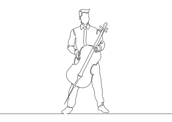 A continuous single drawn single line of a musician is played by a cellist man. — Stock Vector