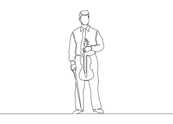 Continuous one drawn single line of a musician is played by a violinist male — Stock Vector