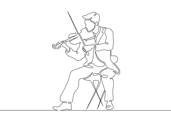 Continua una sola línea dibujada de un músico es interpretada por un violinista masculino — Vector de stock