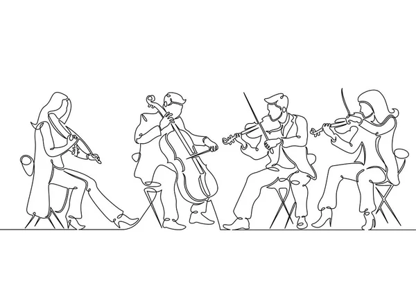 Continuous one single line drawn musical quartet violin musicians — Stock Vector