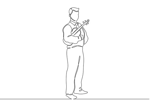 Continua una linea singola disegnata di un musicista è suonata da un violinista maschio — Vettoriale Stock