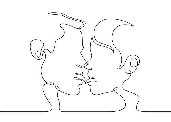 Contínua uma única linha desenhada de beijo romântico — Vetor de Stock