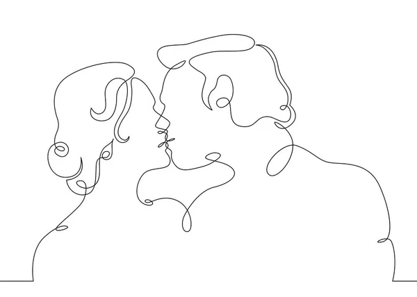Continuo una sola línea dibujada de beso romántico — Vector de stock