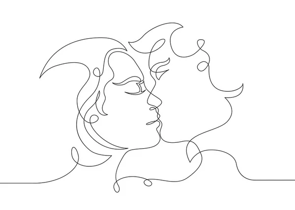 连续一画浪漫亲吻的单行 — 图库矢量图片