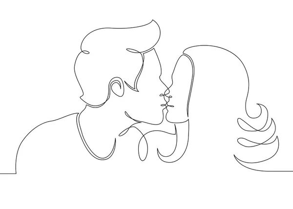 Continuo una sola línea dibujada de beso romántico — Vector de stock