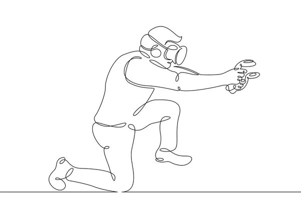 Bir sürekli tek çizilmiş çizgiyi sanat doodle adam kask Vr — Stok Vektör