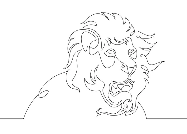 Une ligne d'art unique continue gribouille la tête d'une crinière de lion — Image vectorielle