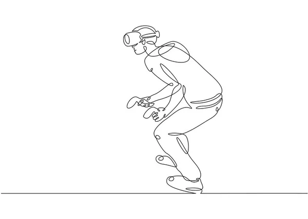 Satu garis tunggal ditarik terus menerus art doodle man helm VR - Stok Vektor