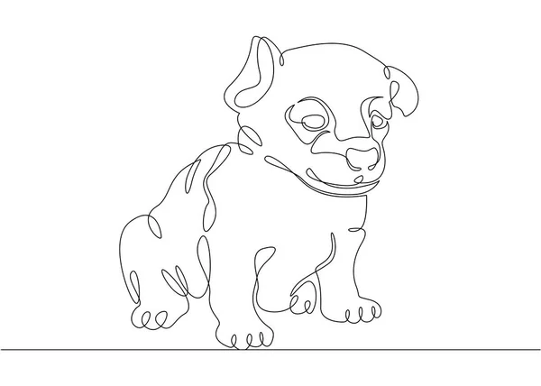 Un dibujo continuo de una sola línea de arte doodle bosquejo cachorro — Vector de stock