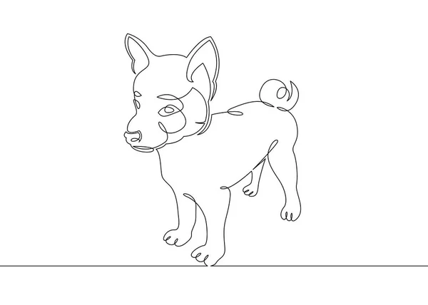 Un dibujo continuo de una sola línea de arte doodle bosquejo cachorro — Vector de stock