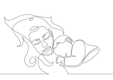 Bir sürekli çizilmiş tek sanat hattı doodle kroki karakter anne