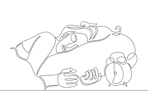 Um contínuo desenhado linha de arte única doodle esboço personagem menina mulher sono —  Vetores de Stock