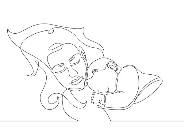 Uma contínua desenhada linha de arte única doodle esboço personagem mãe —  Vetores de Stock