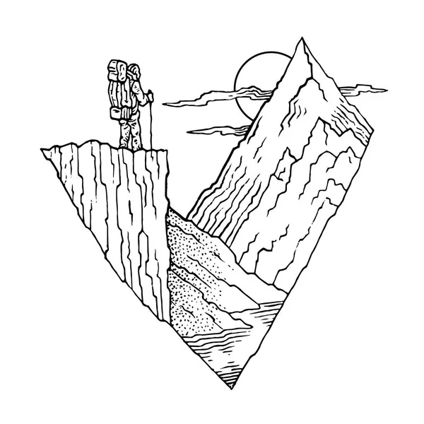 Turist bergen solen — Stock vektor