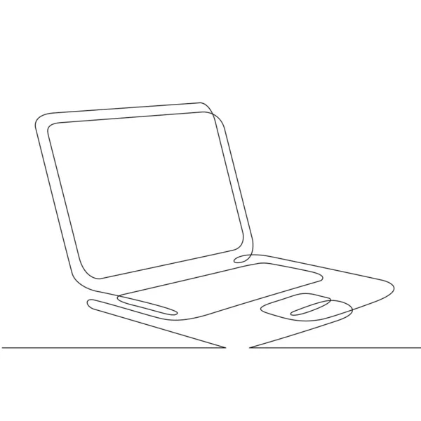 Souvislý jeden řádek s kreslicím počítačem přenosného počítače — Stockový vektor