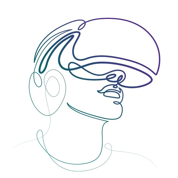Contínua única linha mão desenho mão óculos, capacete realidade virtual —  Vetores de Stock