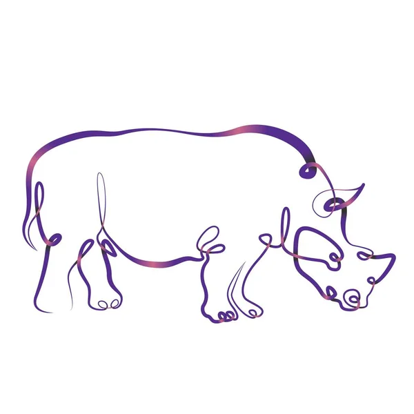 Continu une ligne dessin à la main rhinocéros rhinocéros — Image vectorielle