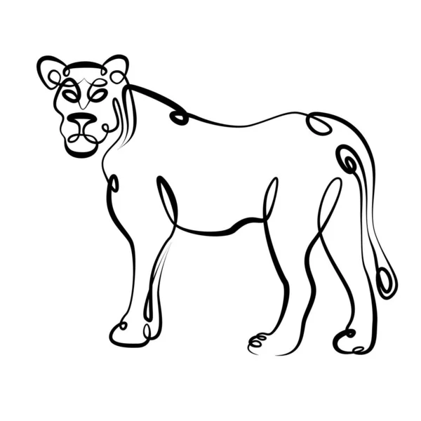 Spojitý jeden spojnicový ruku kreslení Lví čáry — Stockový vektor