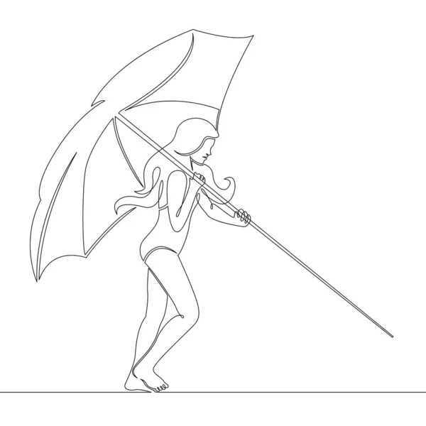 Menina carrega um guarda-chuva praia —  Vetores de Stock