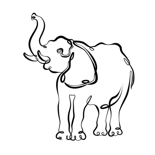 Continuo una linea mano disegno elefante — Vettoriale Stock