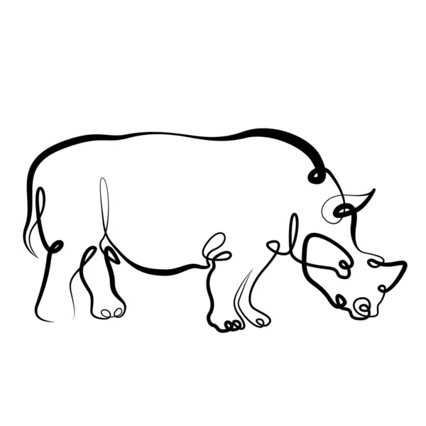 Continu une ligne dessin à la main rhinocéros rhinocéros — Image vectorielle