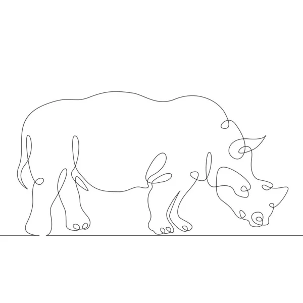 Continu une ligne dessin à la main rhinocéros rhinocéros — Image vectorielle