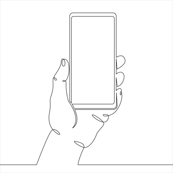 Line  phone device hand palm — Stock Vector