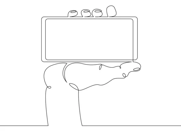 Línea teléfono dispositivo mano palma — Vector de stock