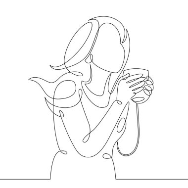 Girl drinks a hot drink vector Girl drinks a hot drink vector