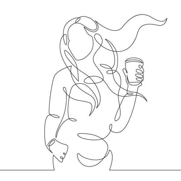 Fille boit une boisson chaude — Image vectorielle