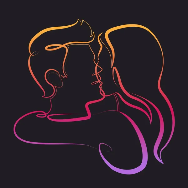 Contínua única linha desenhada arte doodle curl amar beijos casal — Vetor de Stock