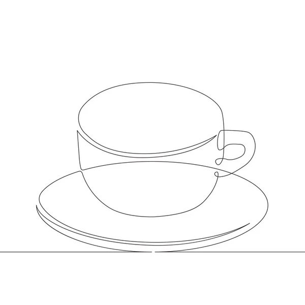 Continuous single drawn line art doodle tea, cup, coffee — Stock Vector