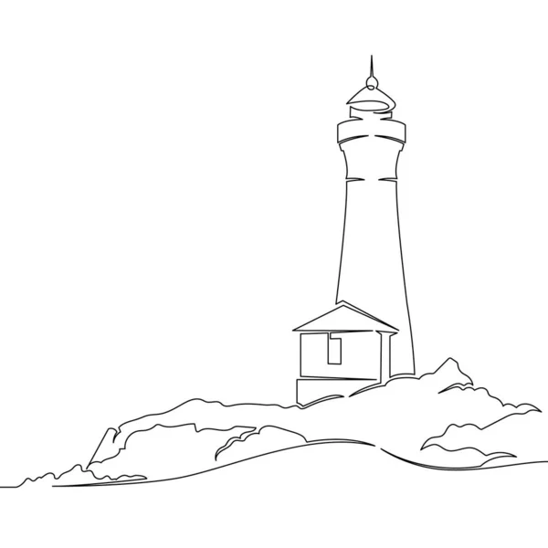 Ciągłe pojedyncze narysowane linii sztuki doodle morze, plaża, latarnia morska — Wektor stockowy