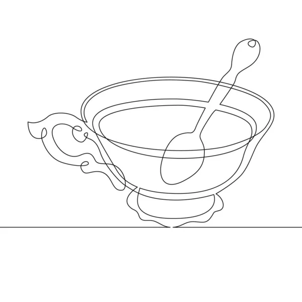 Continuous single drawn line art doodle tea, cup, coffee — Stock Vector