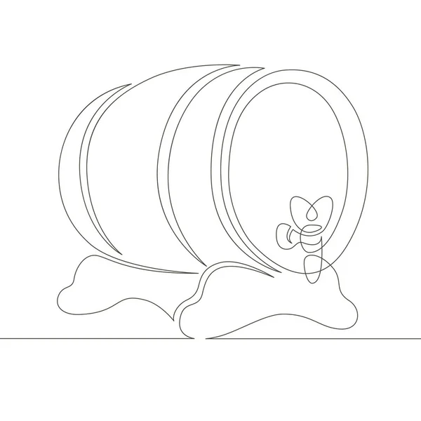 連続シングルドローラインアートドードル木製オークビールバレル — ストックベクタ